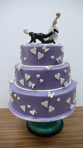 White Hearts Purple Cake